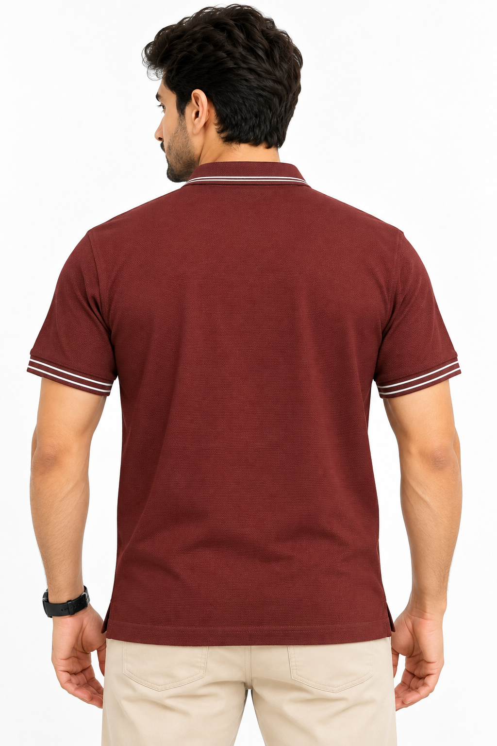 Men’s Maroon Textured Zip Polo T-Shirt
