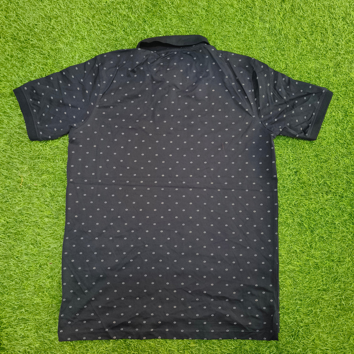 Men’s Navy Blue Mini Print Polo Collar Pocket T-Shirt