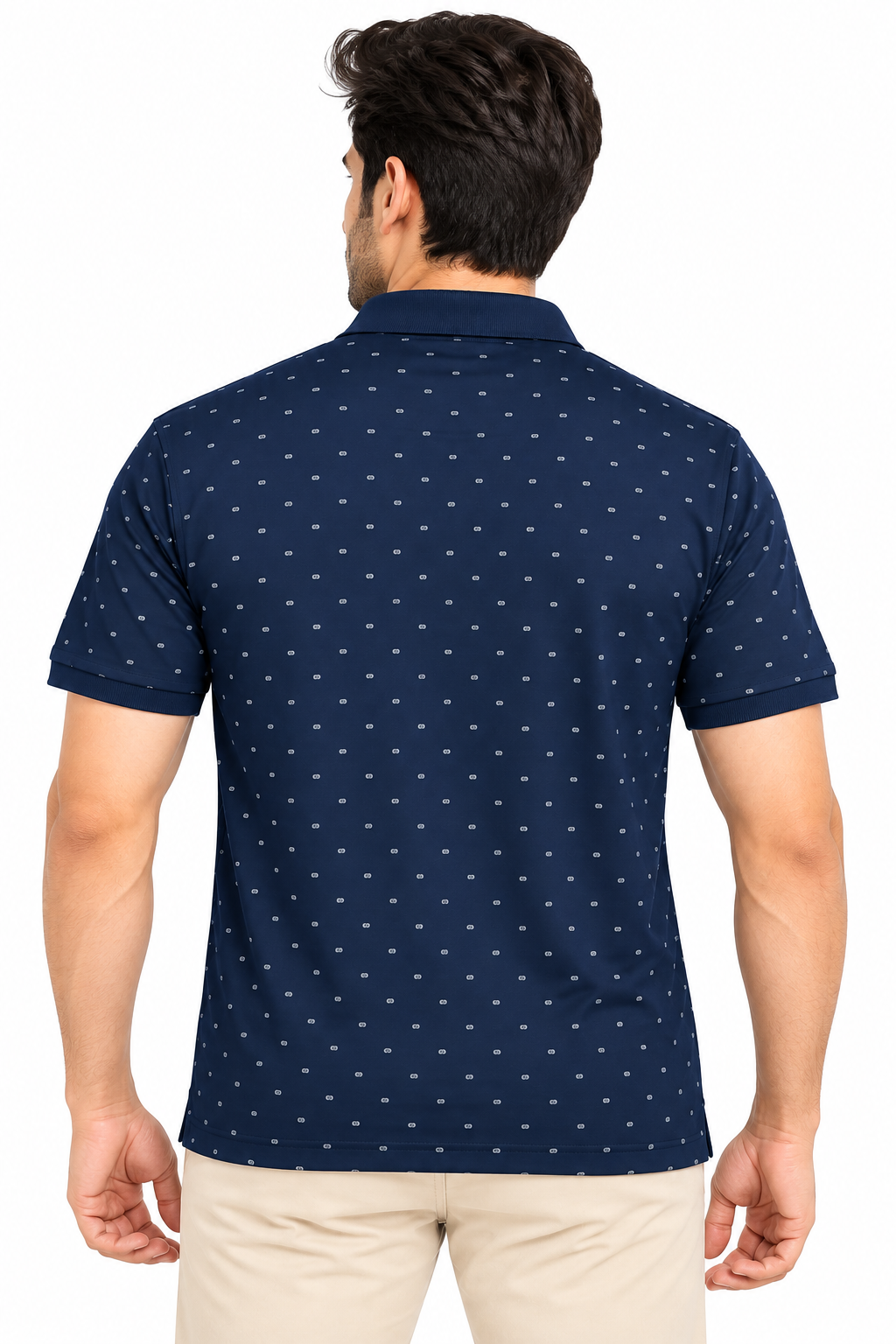Men’s Navy Blue Mini Print Polo Collar Pocket T-Shirt