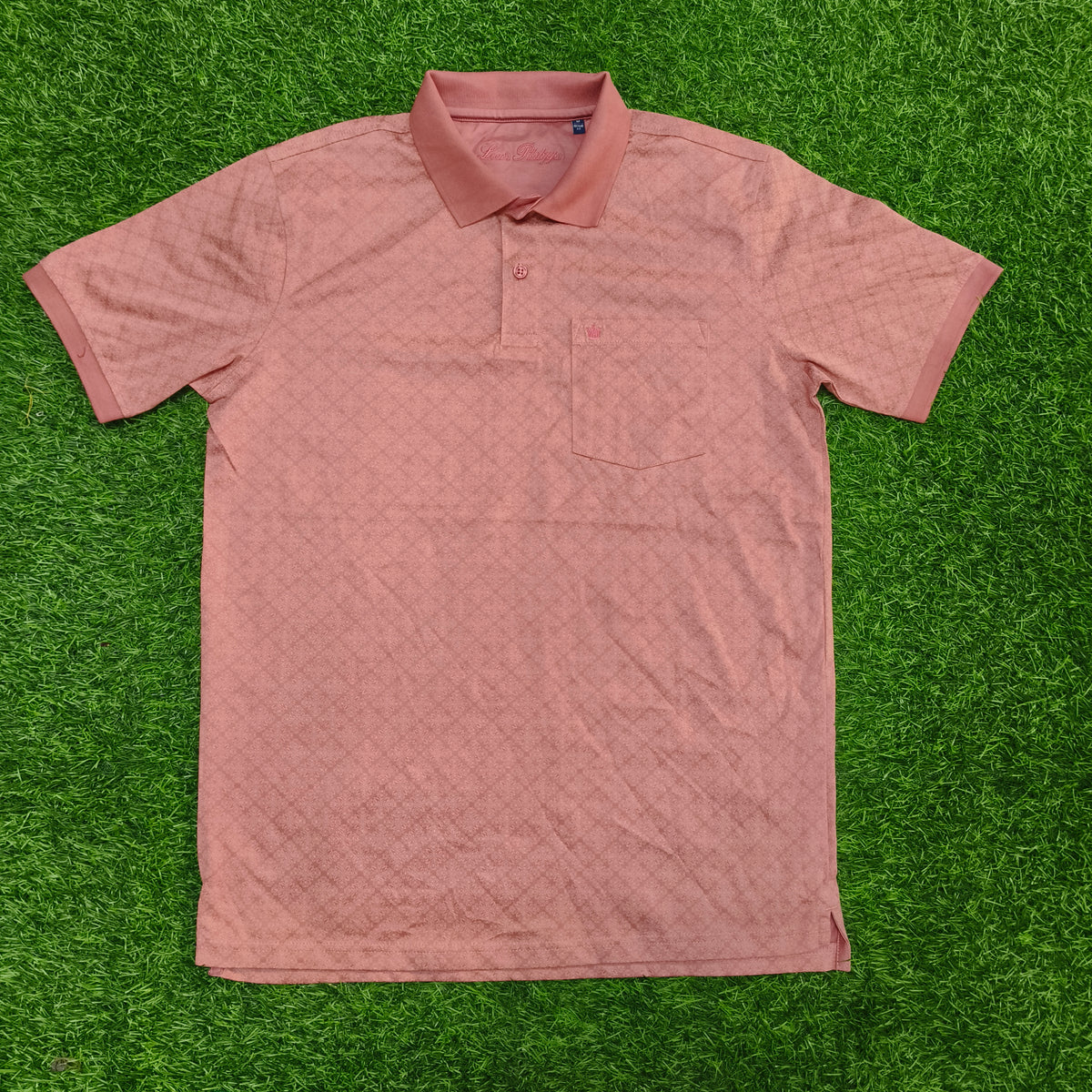 Men’s Dusty Pink Textured Polo Collar Pocket T-Shirt