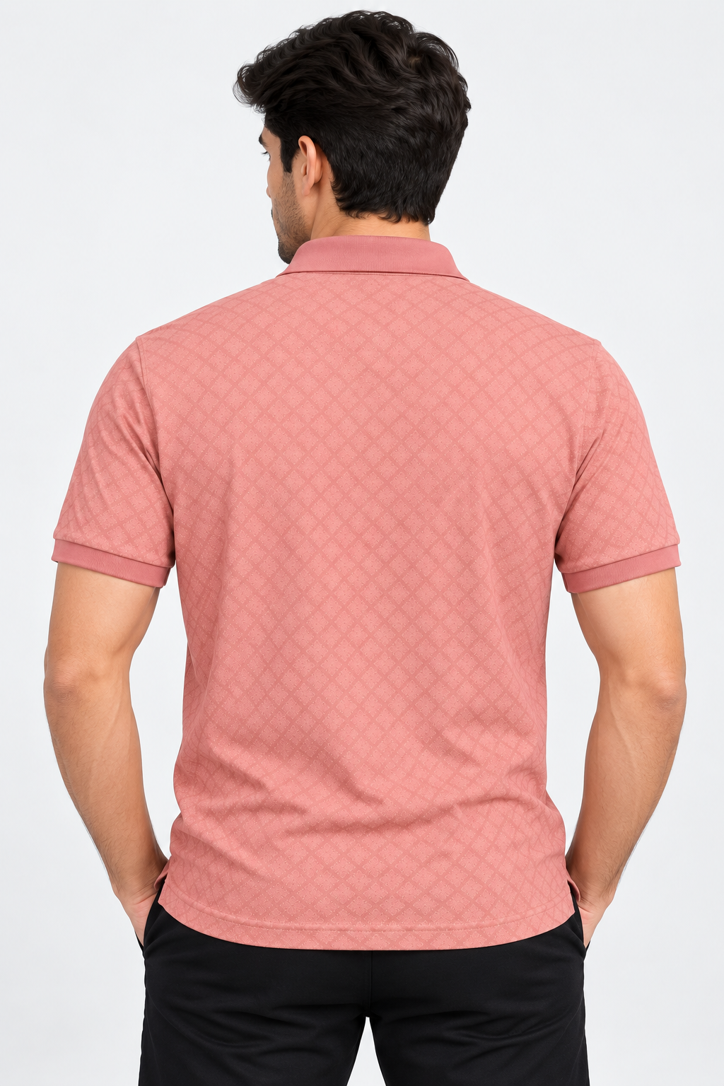 Men’s Dusty Pink Textured Polo Collar Pocket T-Shirt