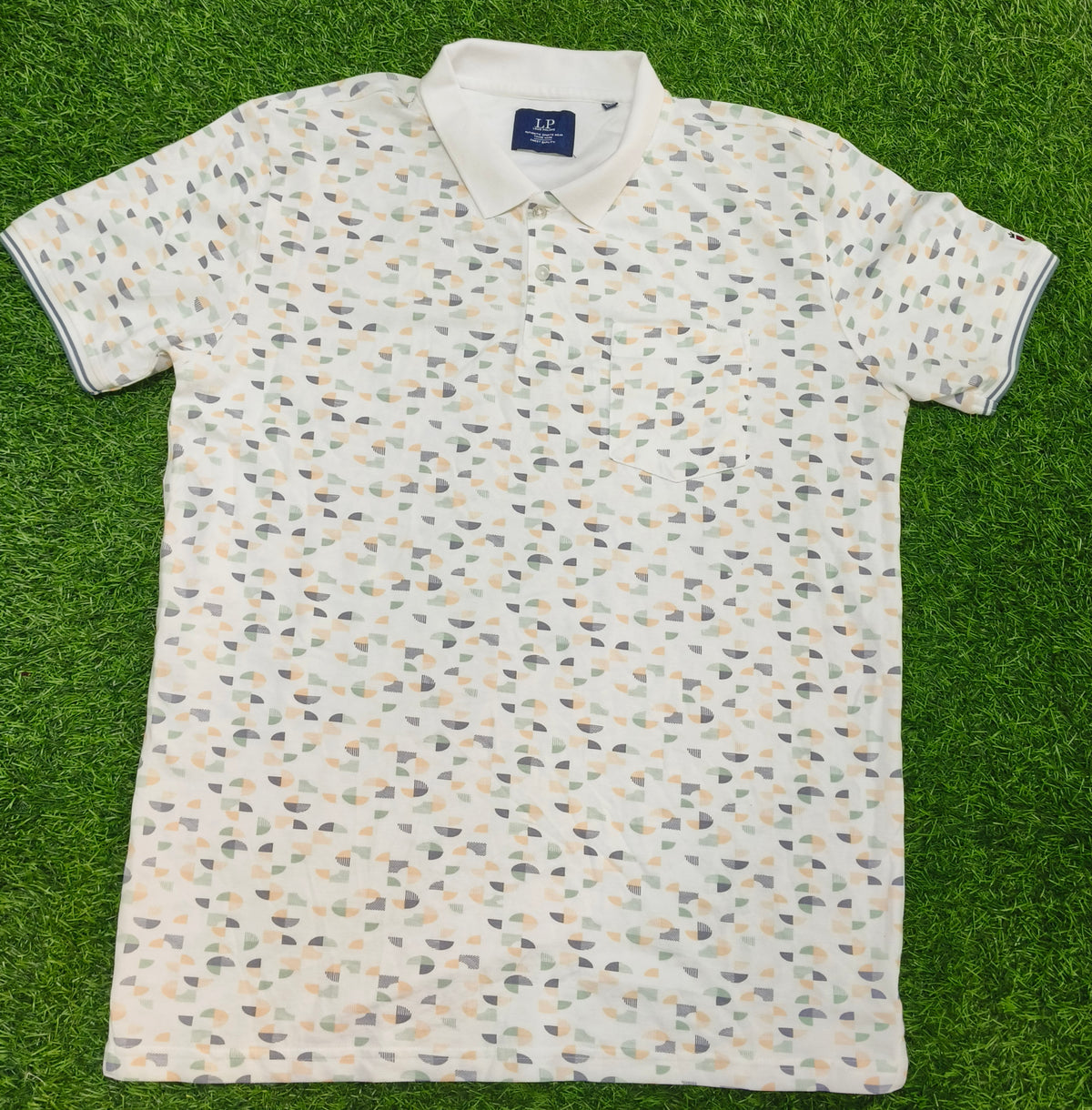 Men’s Off-White Geometric Printed Polo Collar T-Shirt