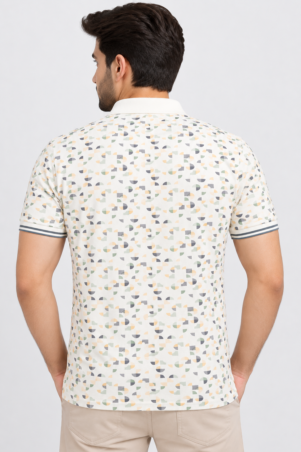 Men’s Off-White Geometric Printed Polo Collar T-Shirt