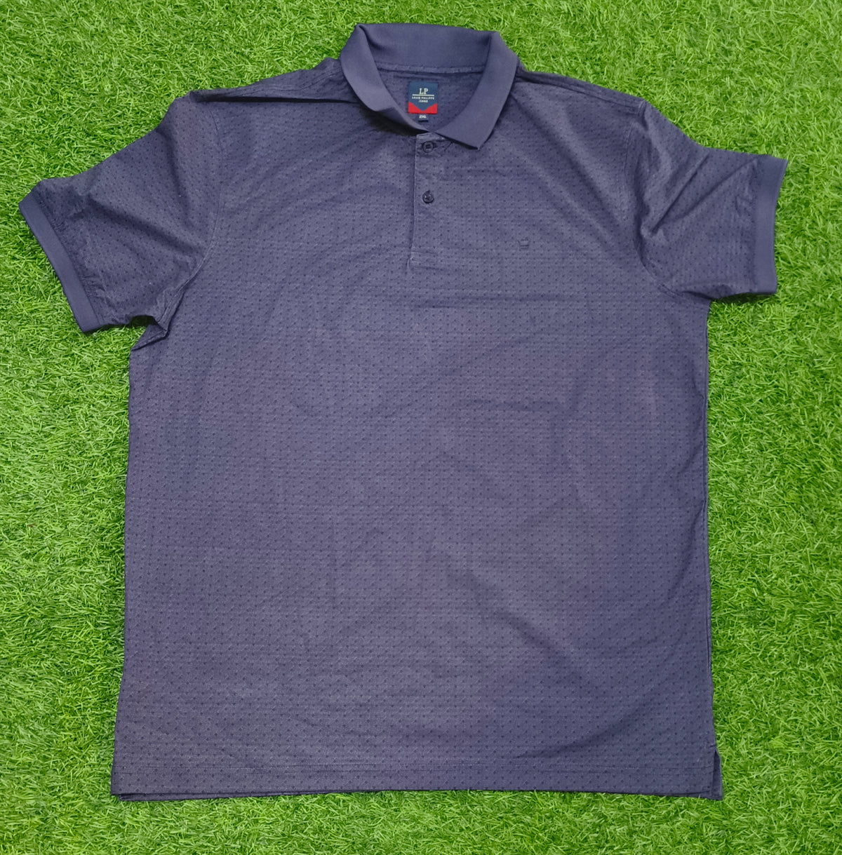 Men’s Navy Blue Textured Polo Collar T-Shirt