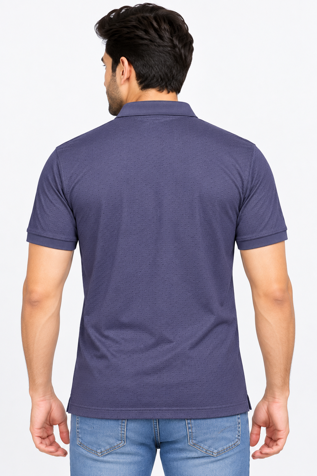 Men’s Navy Blue Textured Polo Collar T-Shirt