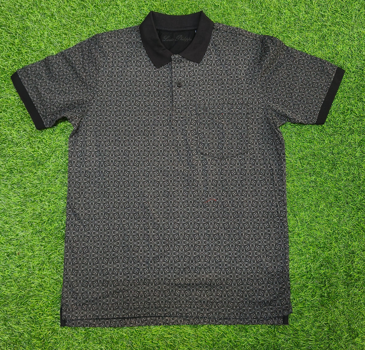 Men’s Black & Grey Printed Polo Collar T-Shirt