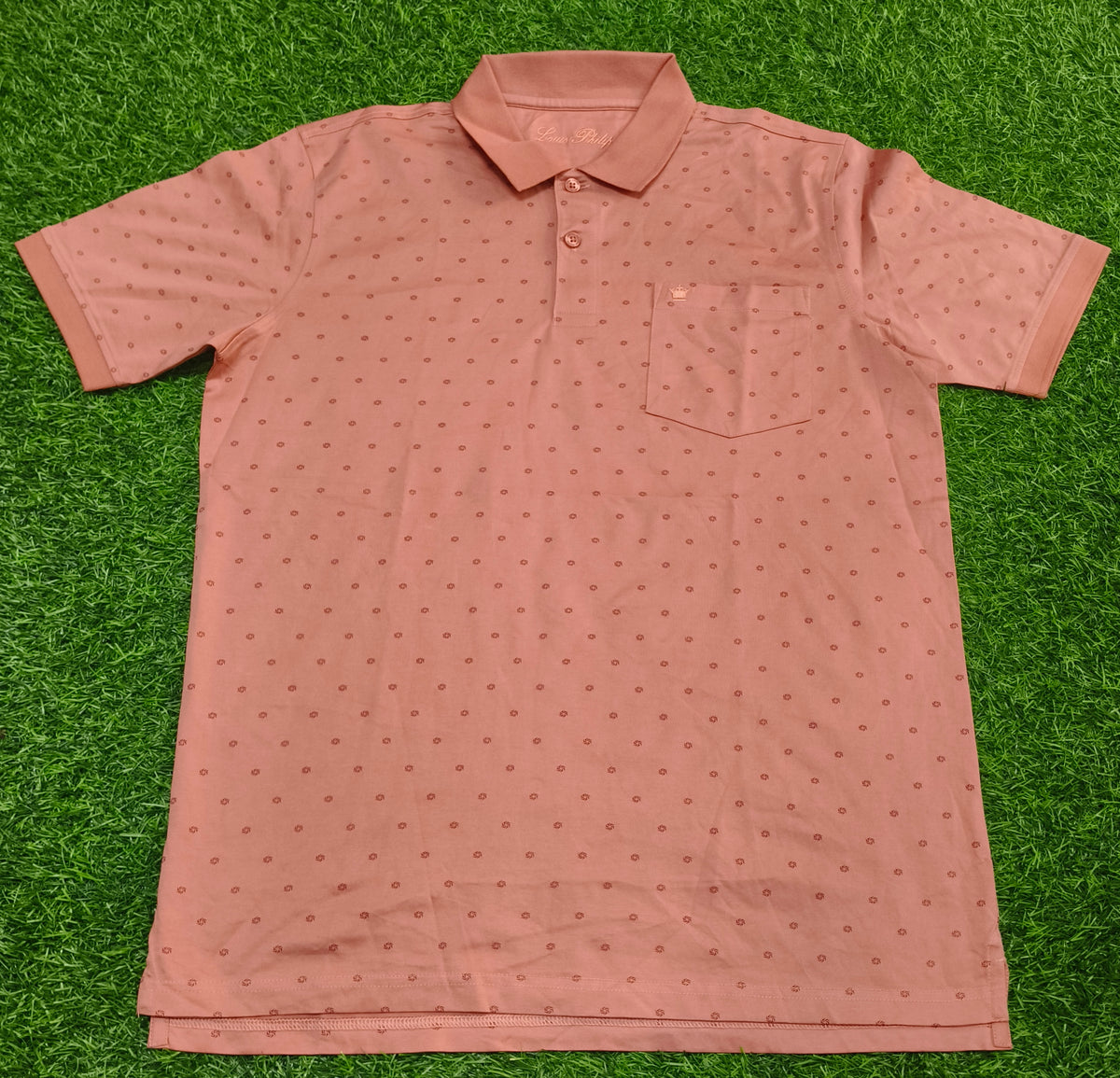 Men’s Peach Printed Polo Collar T-Shirt