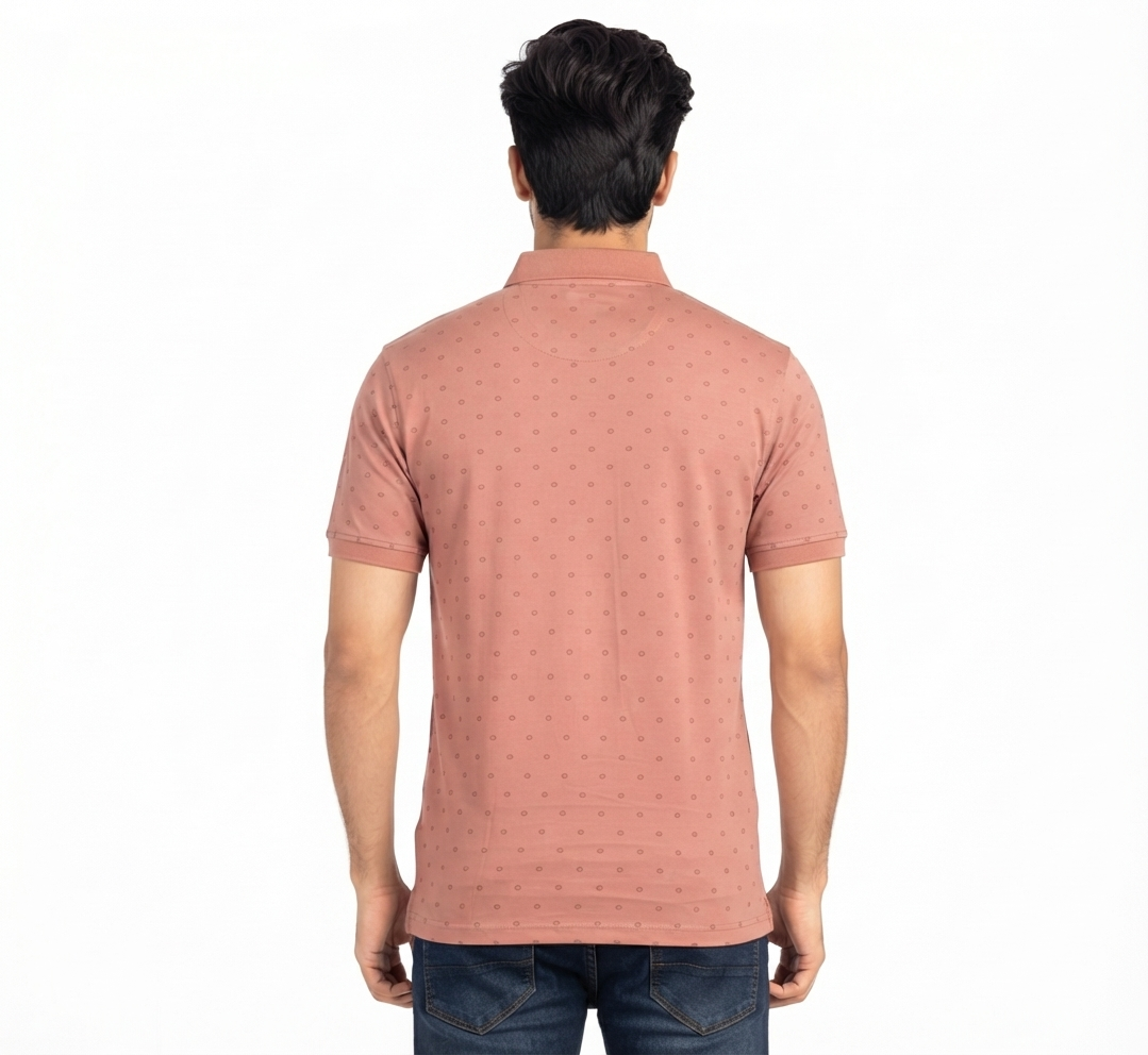 Men’s Peach Printed Polo Collar T-Shirt
