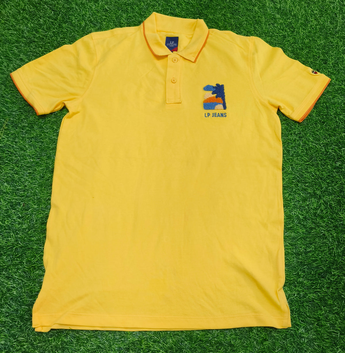 Men’s Yellow Polo Collar T-Shirt with Embroidered Chest Design