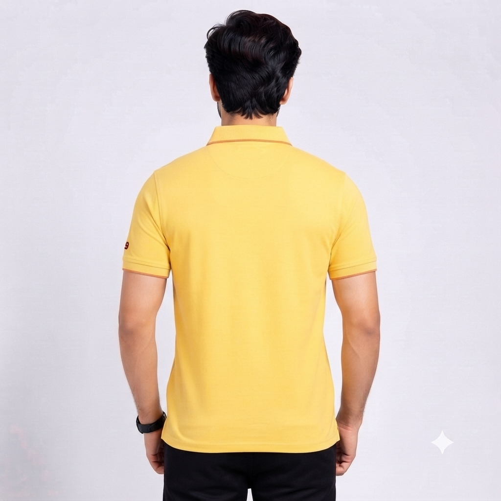 Men’s Yellow Polo Collar T-Shirt with Embroidered Chest Design