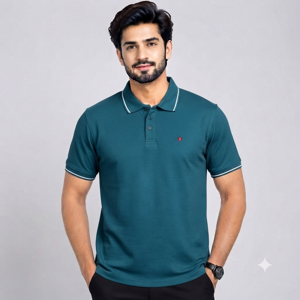 Men’s Teal Blue Polo Collar T-Shirt