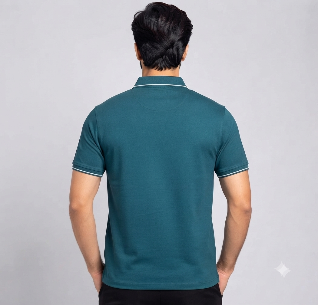 Men’s Teal Blue Polo Collar T-Shirt