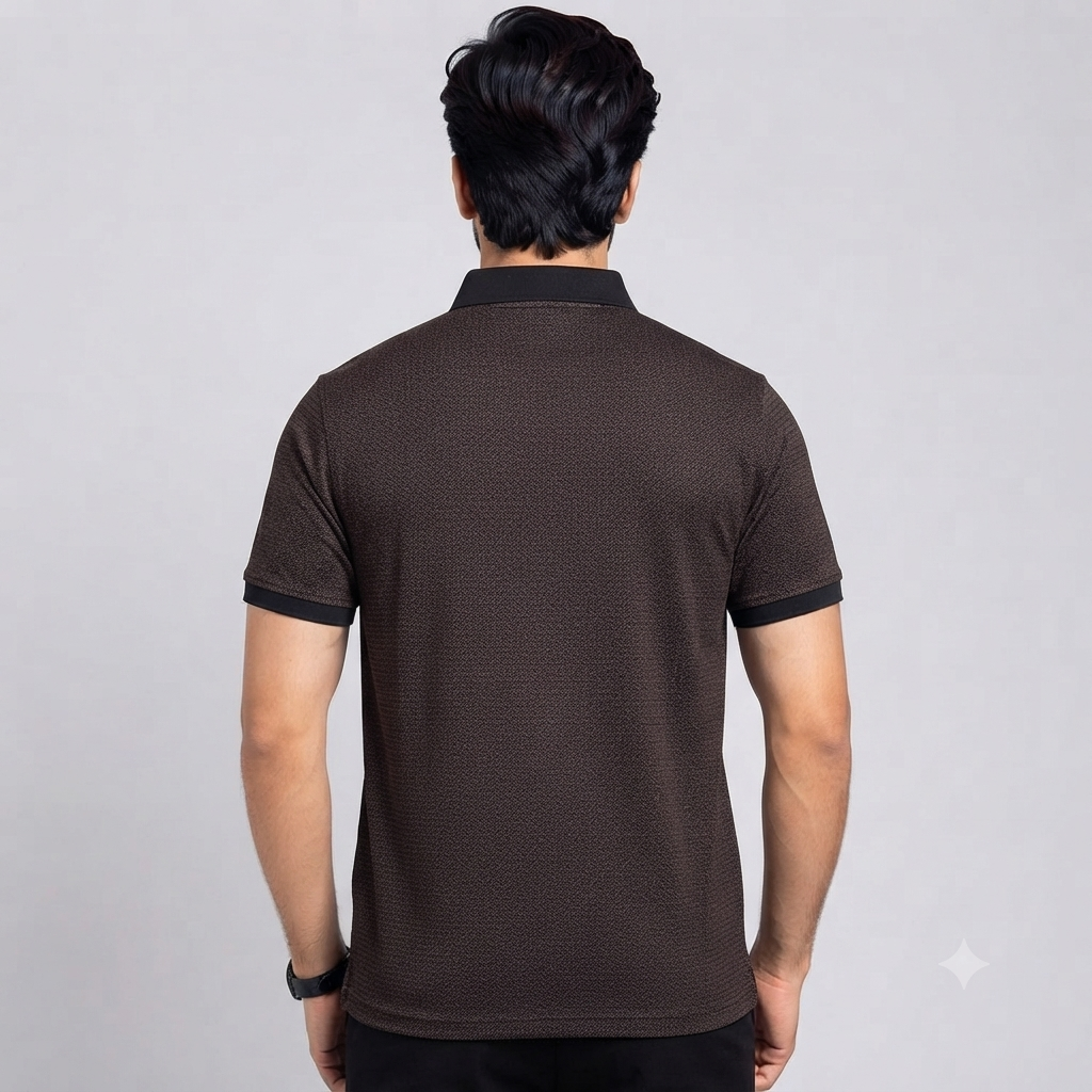 Men’s Dark Brown Micro Print Polo T-Shirt