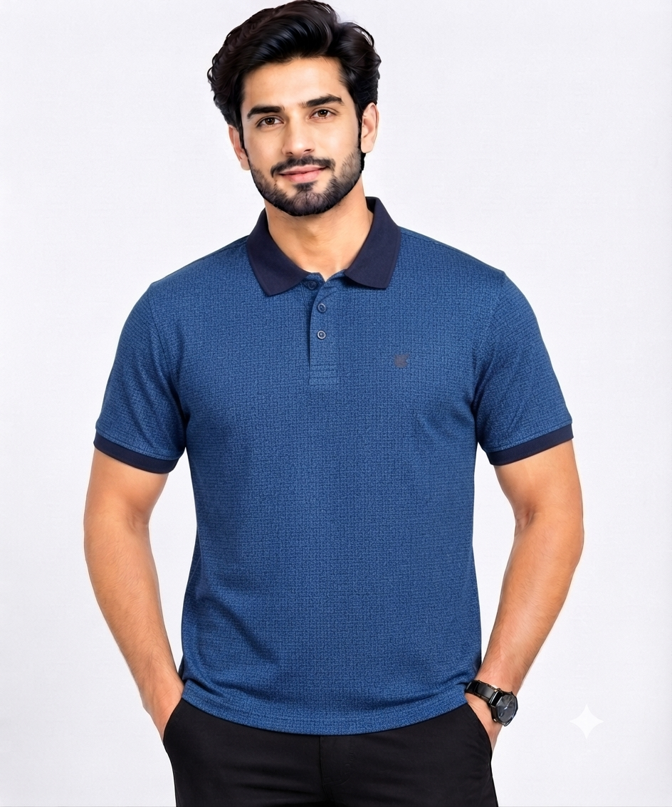 Men’s Navy Blue Micro Print Polo T-Shirt