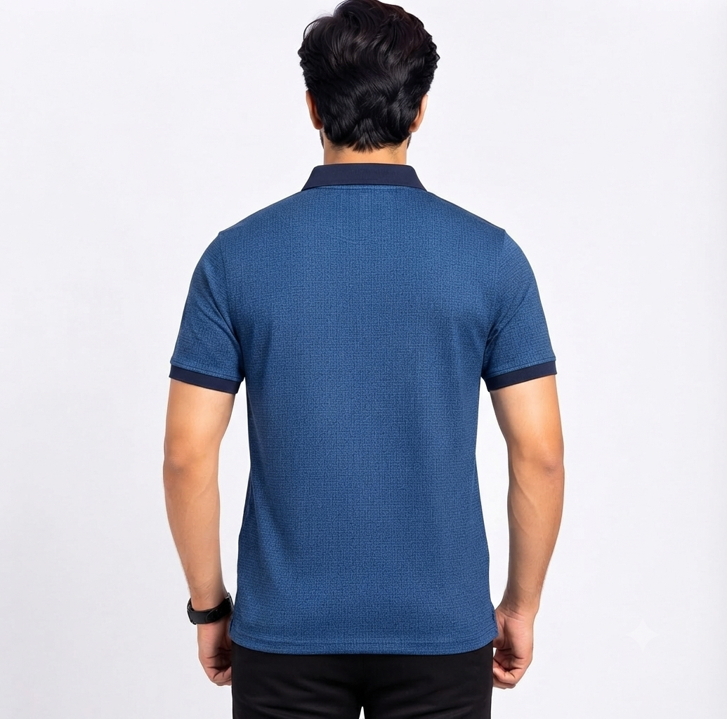 Men’s Navy Blue Micro Print Polo T-Shirt