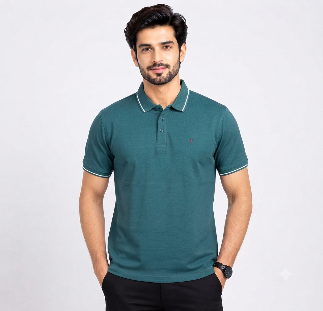 Men’s Teal Green Polo Collar T-Shirt