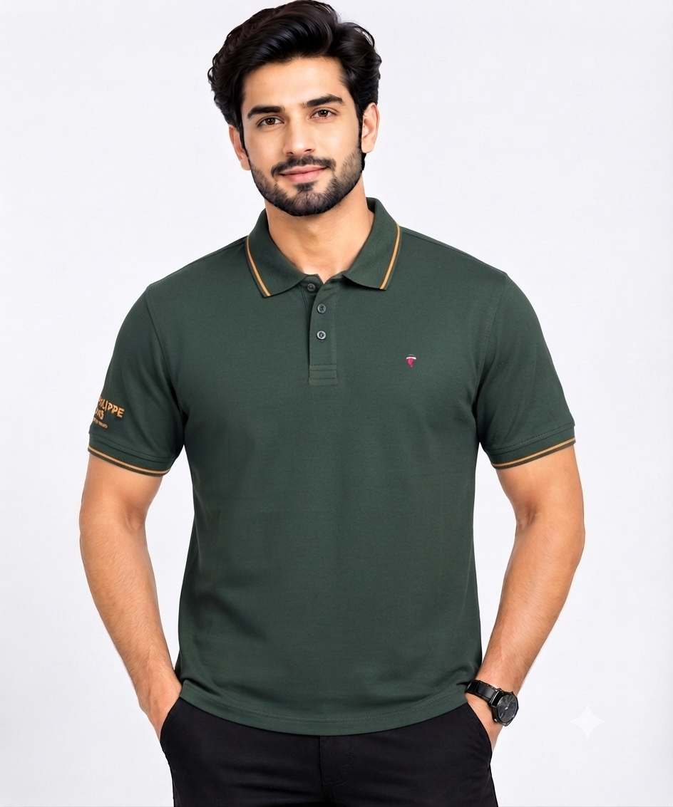 Men’s Dark Green Contrast Piping Polo T-Shirt