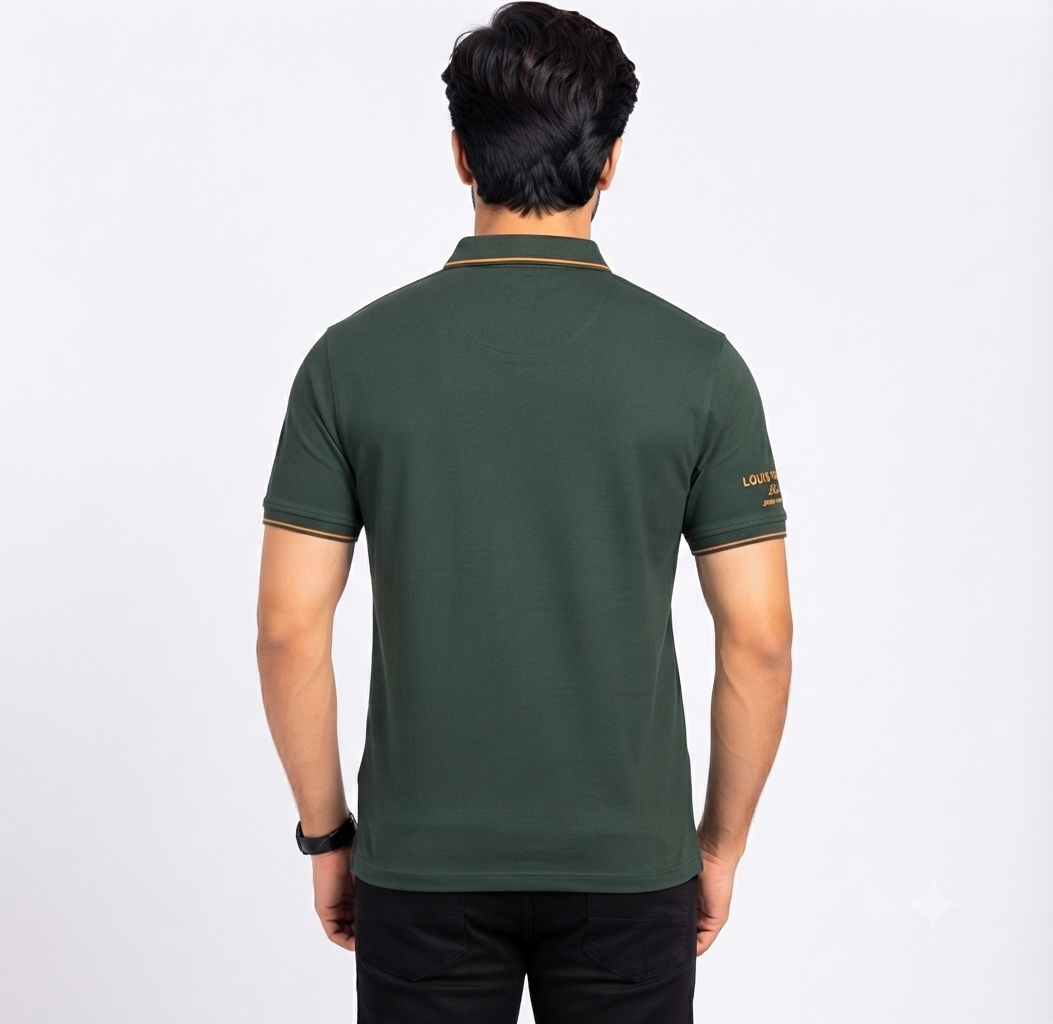 Men’s Dark Green Contrast Piping Polo T-Shirt