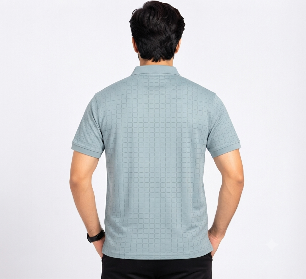 Men’s Light Mint Green Check Pattern Polo T-Shirt