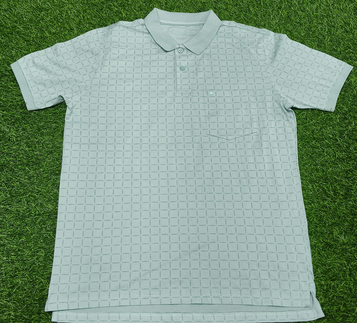 Men’s Light Mint Green Check Pattern Polo T-Shirt