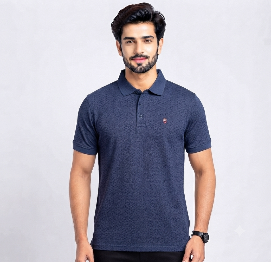 Men’s Navy Blue Textured Polo T-Shirt