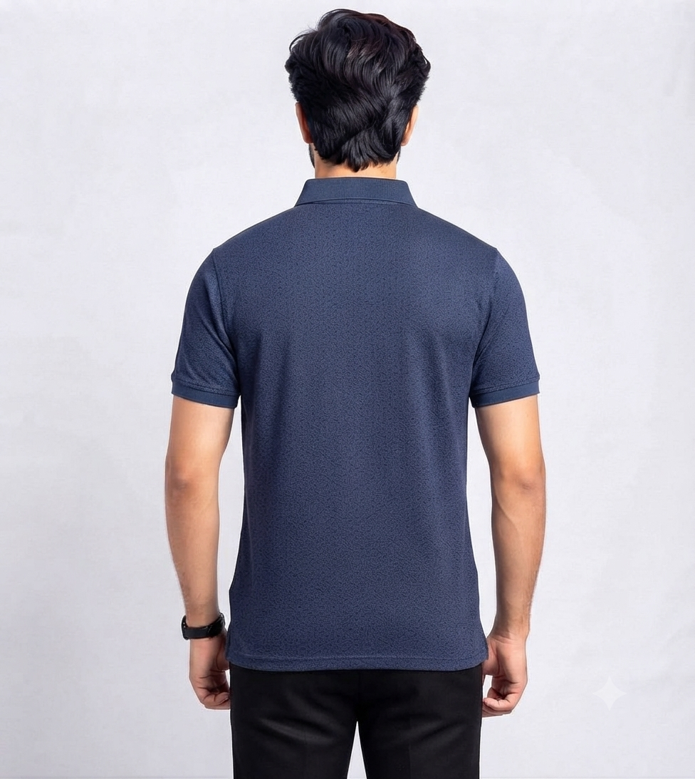 Men’s Navy Blue Textured Polo T-Shirt