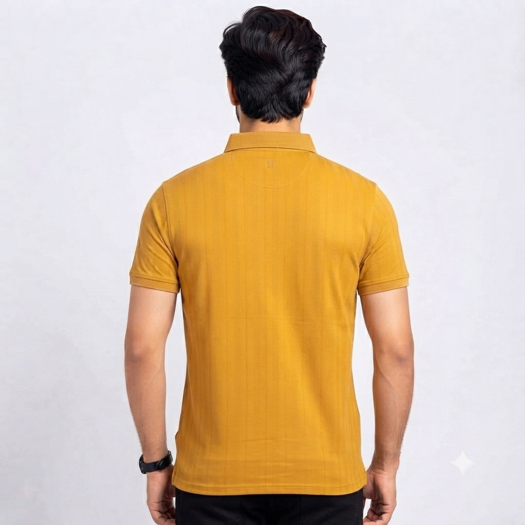 Men’s Mustard Yellow Textured Stripe Polo T-Shirt