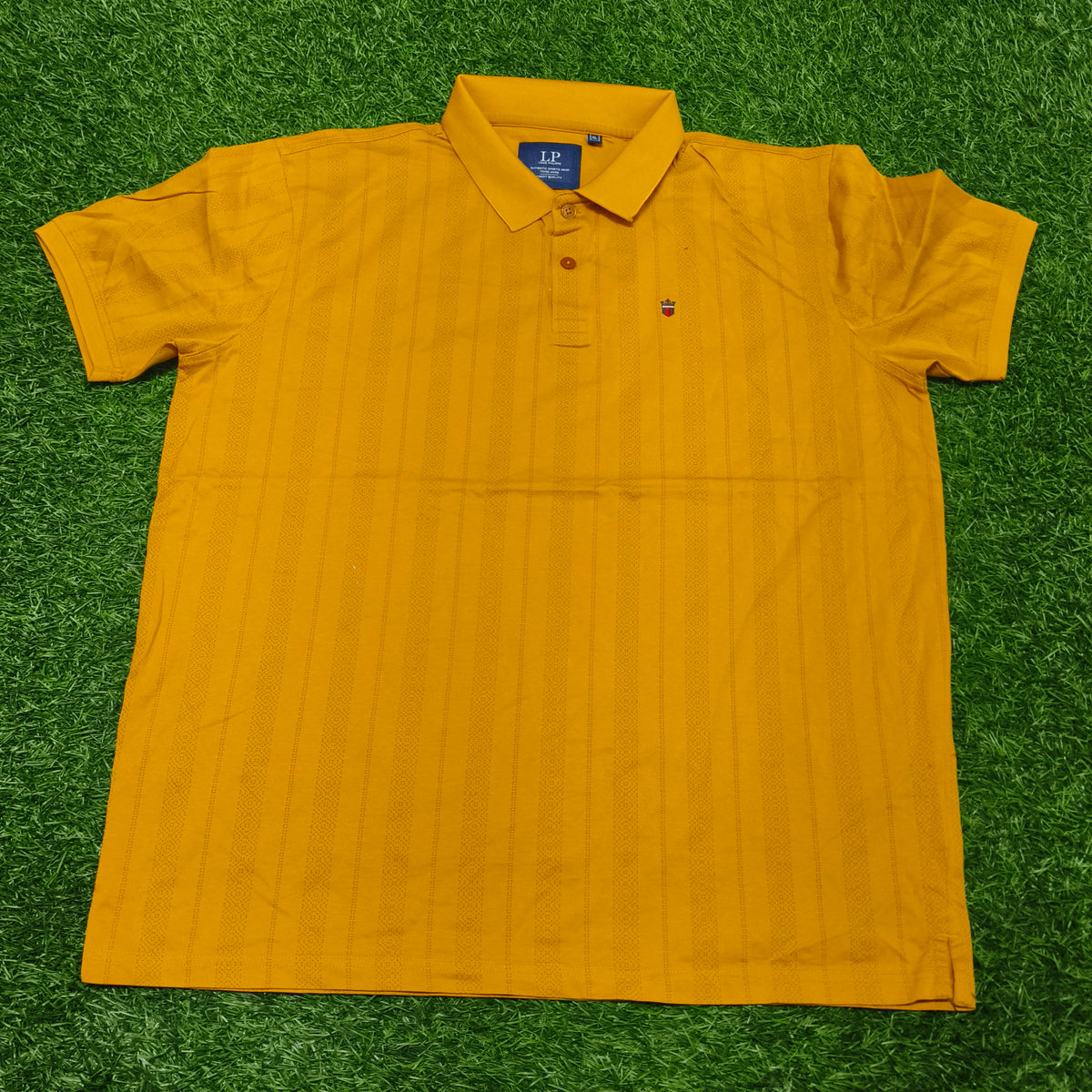 Men’s Mustard Yellow Textured Stripe Polo T-Shirt