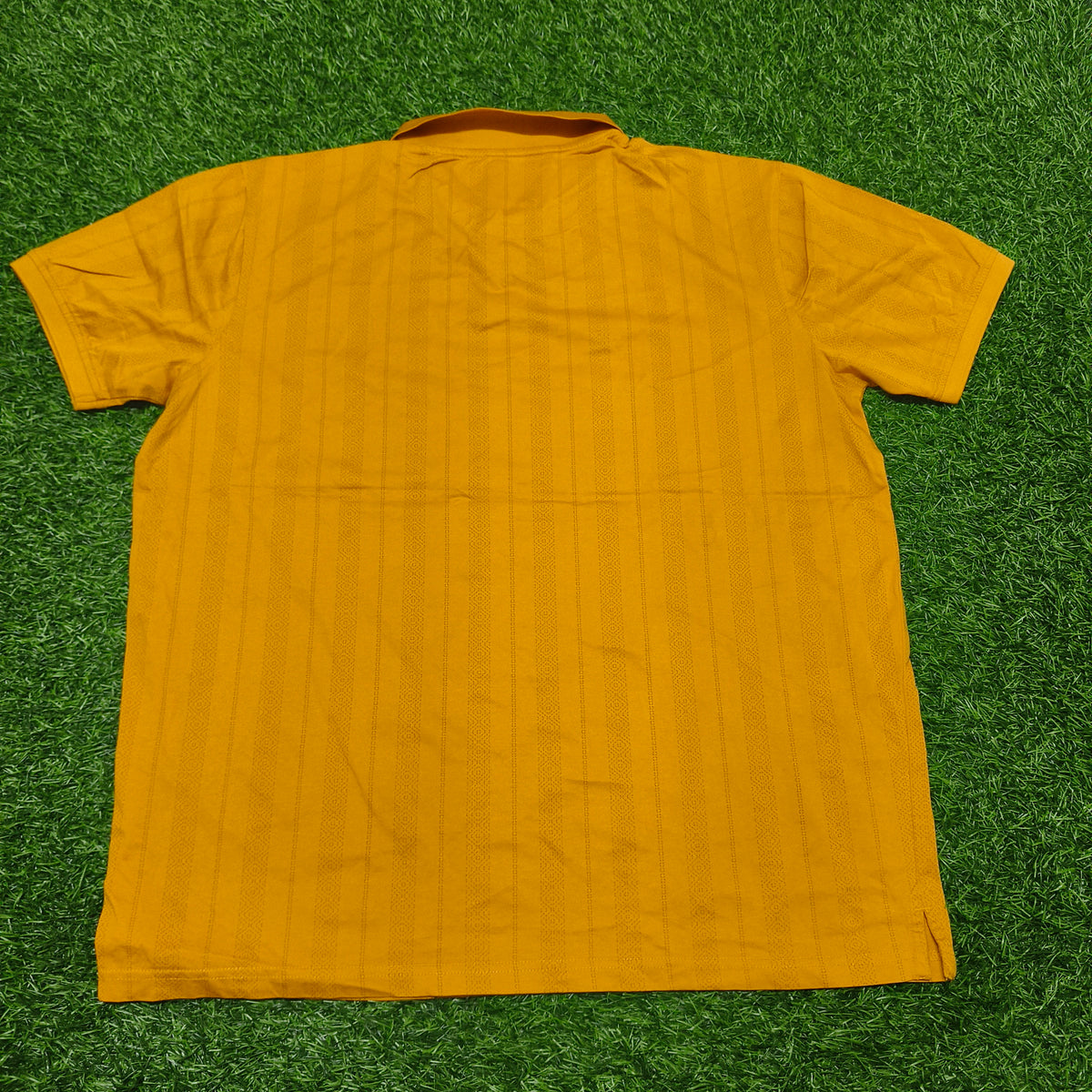 Men’s Mustard Yellow Textured Stripe Polo T-Shirt