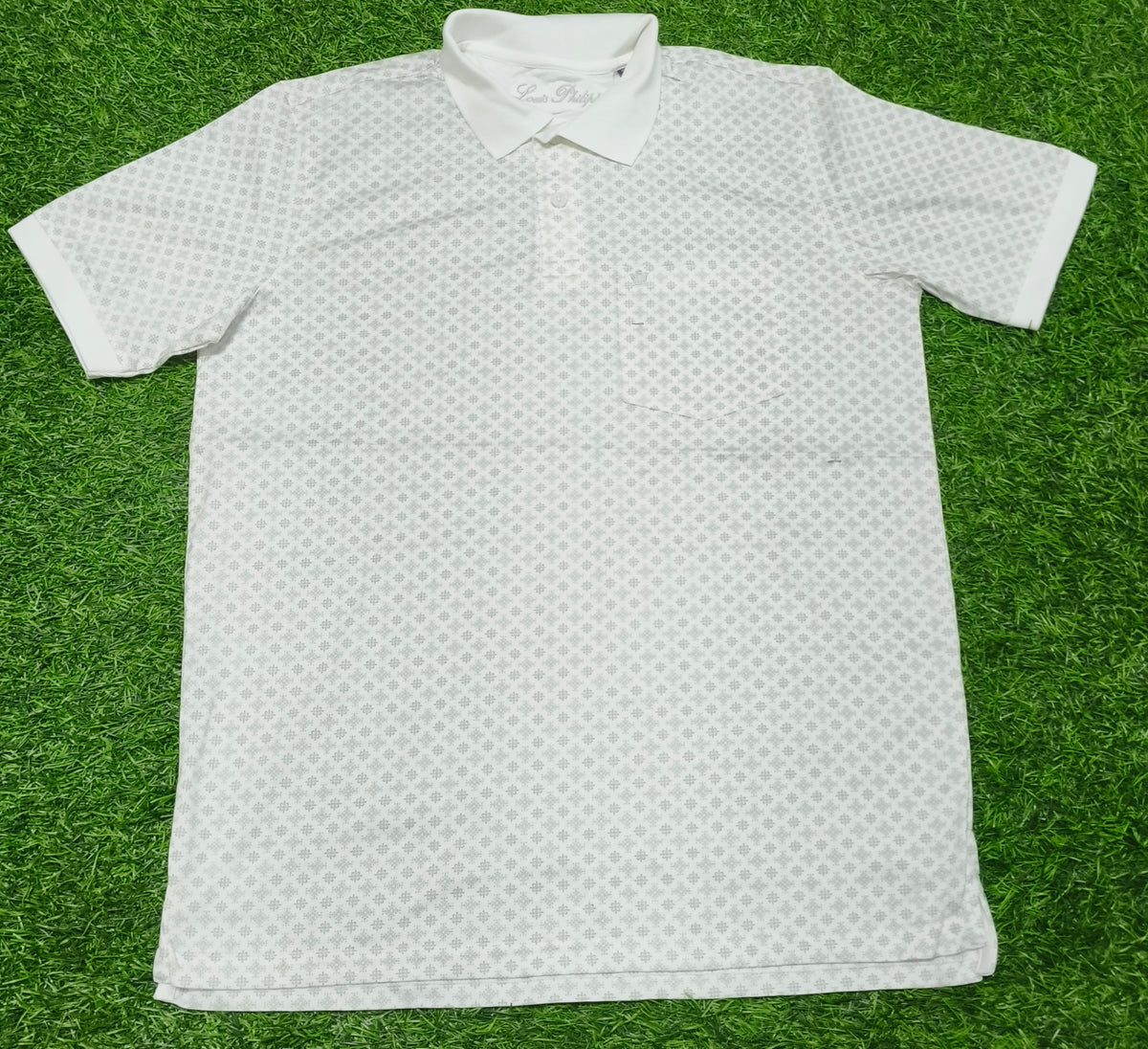 Men’s White & Light Grey Micro Print Polo T-Shirt