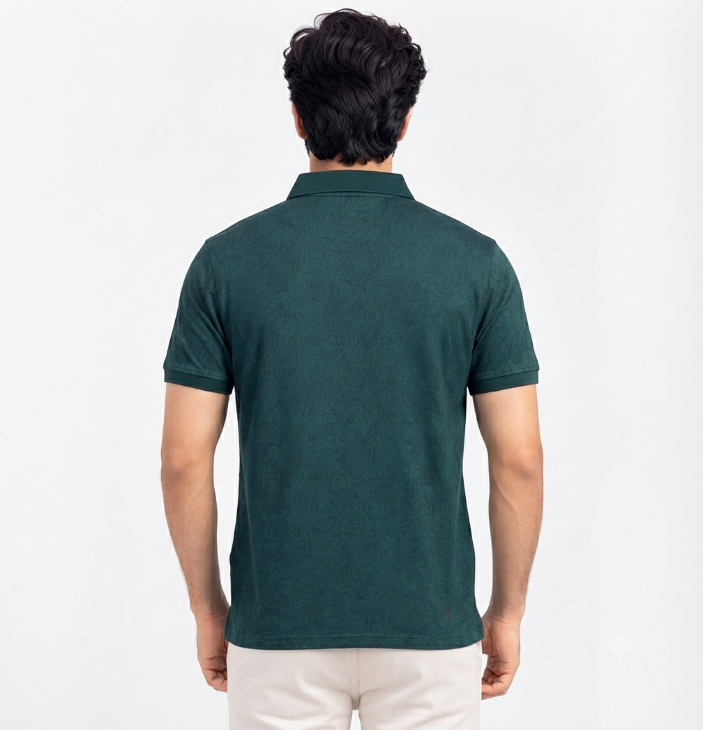 Men’s Dark Olive Green Jacquard Pattern Polo T-Shirt