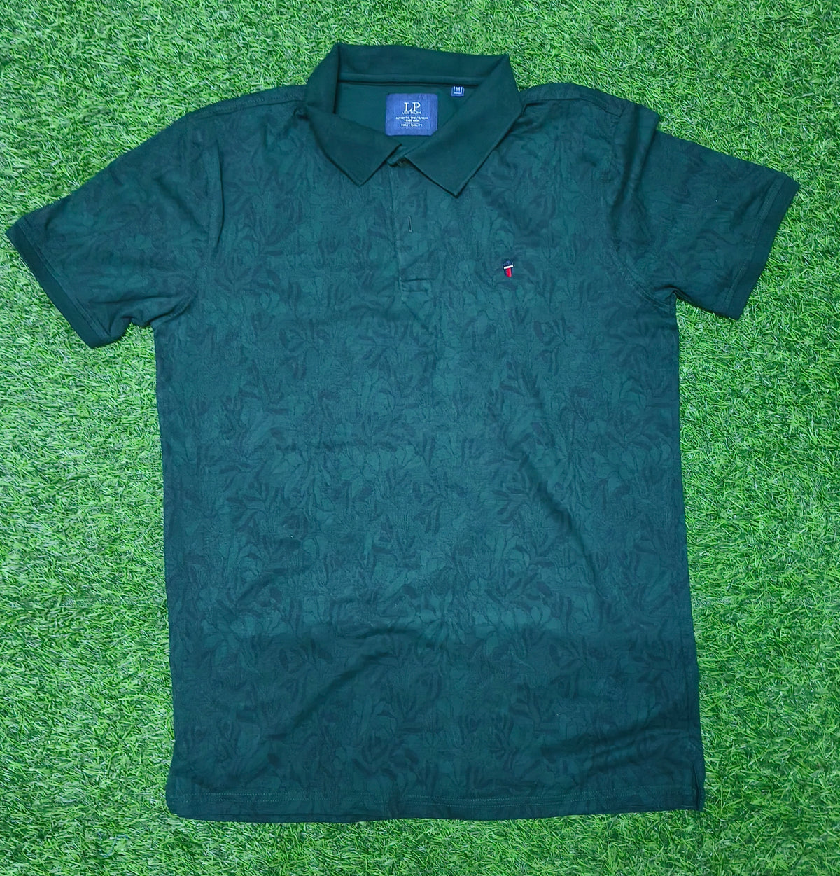 Men’s Dark Olive Green Jacquard Pattern Polo T-Shirt