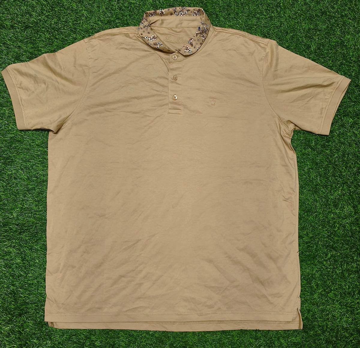 Men’s Beige Mandarin Collar Polo T-Shirt