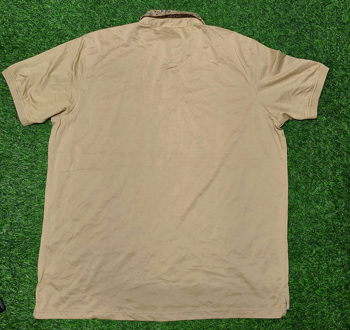 Men’s Beige Mandarin Collar Polo T-Shirt