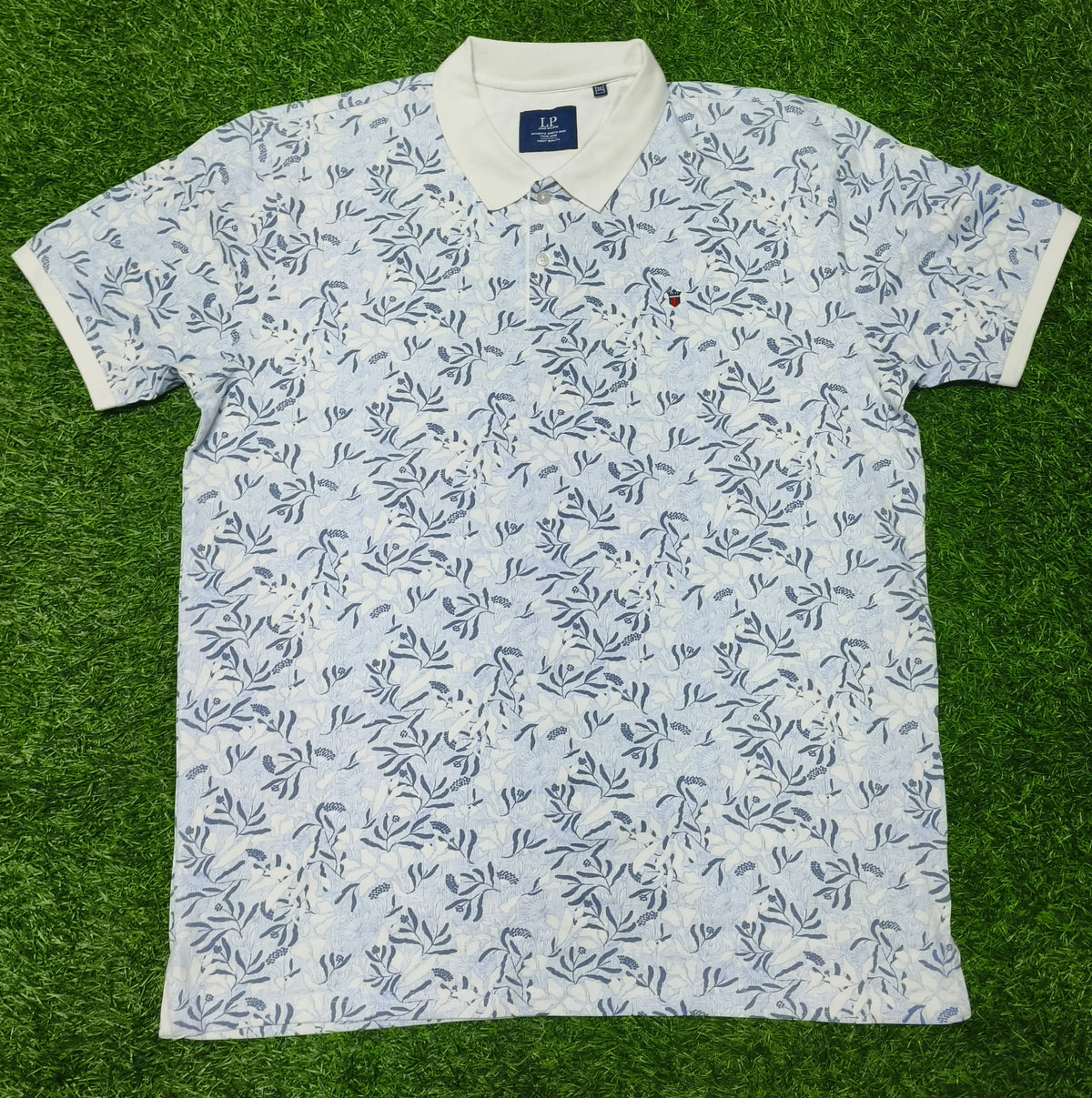 Men’s Light Blue Floral Print Contrast Collar Polo T-Shirt