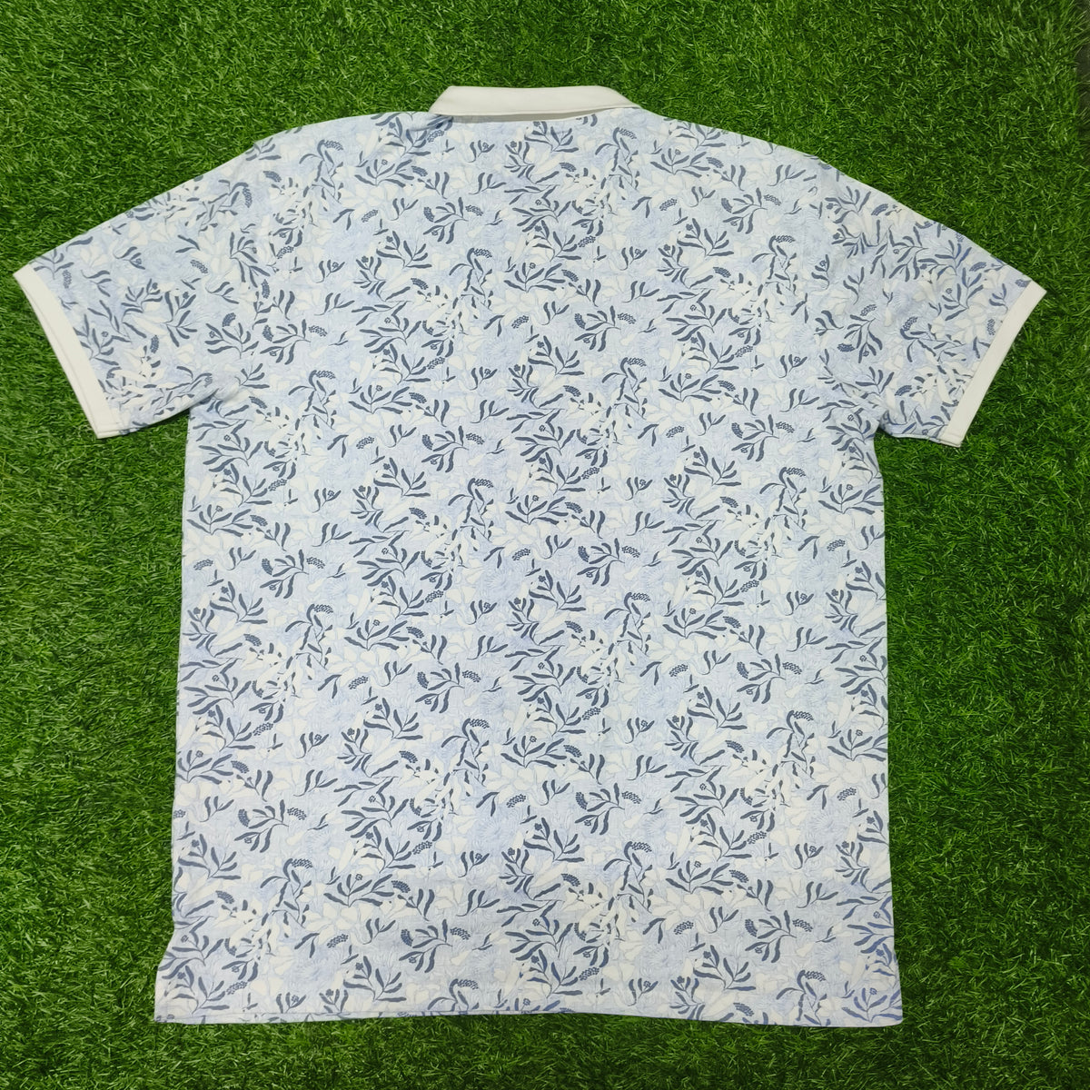 Men’s Light Blue Floral Print Contrast Collar Polo T-Shirt
