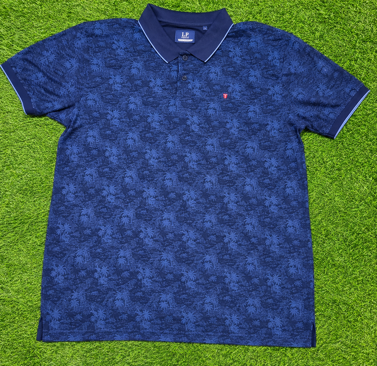 Men’s Navy Blue Printed Contrast Collar Polo T-Shirt