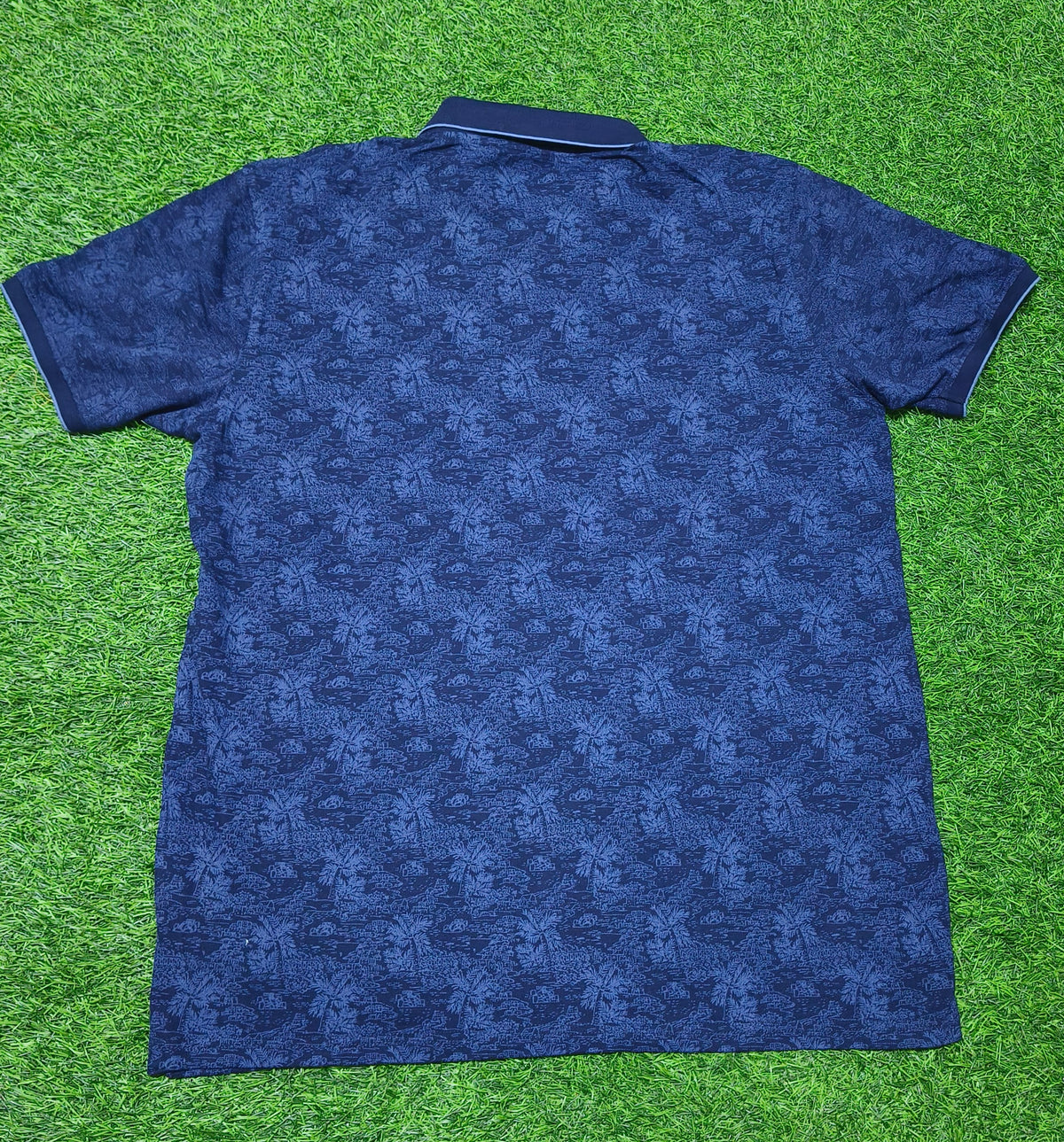 Men’s Navy Blue Printed Contrast Collar Polo T-Shirt