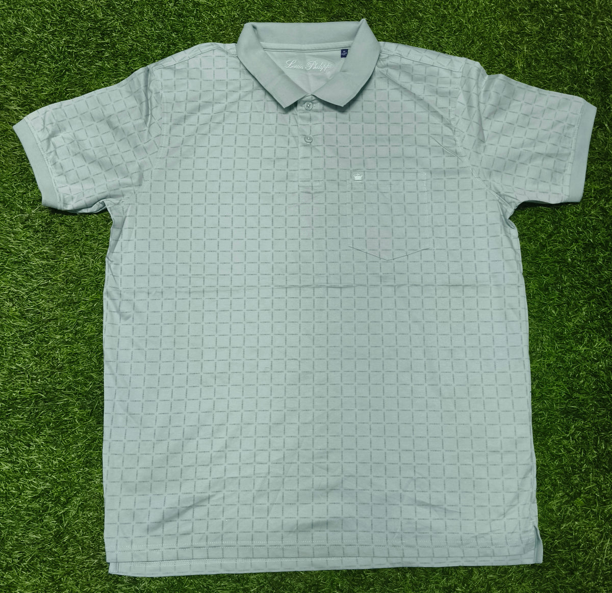 Men’s Mint Green Check Pattern Collar Polo T-Shirt