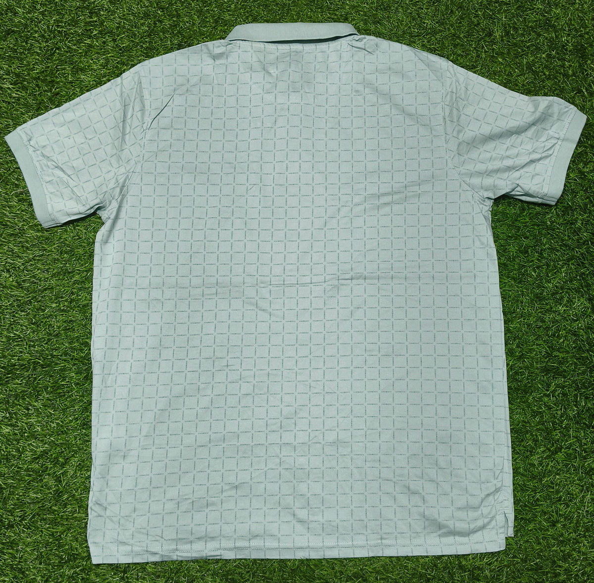 Men’s Mint Green Check Pattern Collar Polo T-Shirt
