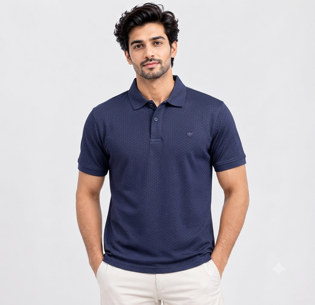 Men’s Navy Blue Textured Collar Polo T-Shirt