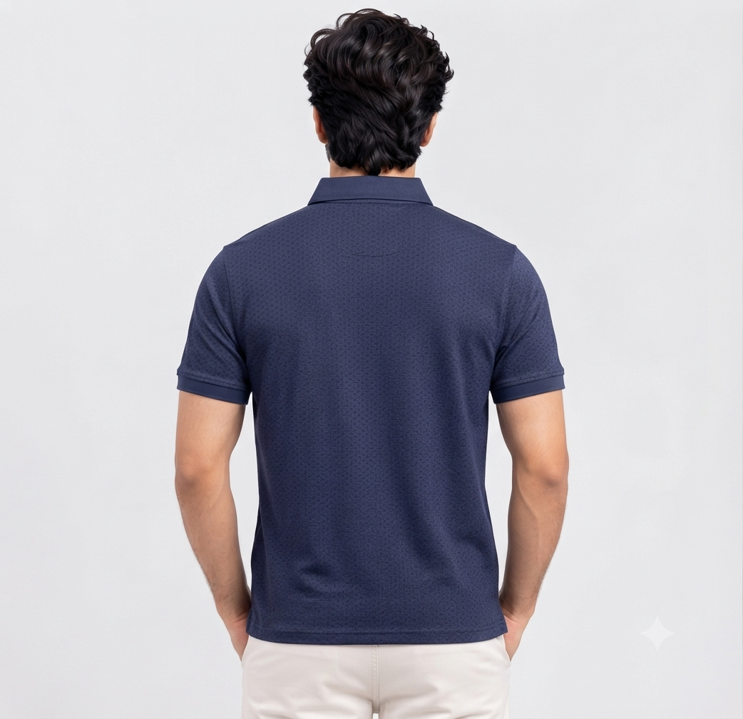 Men’s Navy Blue Textured Collar Polo T-Shirt