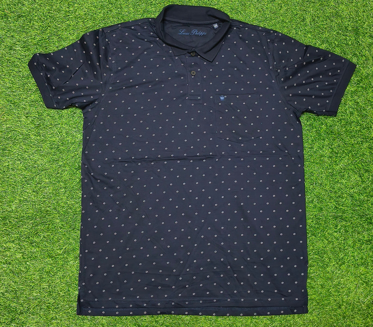 Men’s Navy Blue Dotted Print Collar Polo T-Shirt