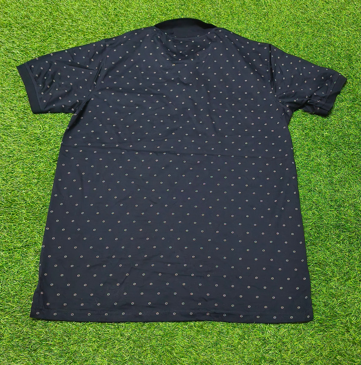 Men’s Navy Blue Dotted Print Collar Polo T-Shirt