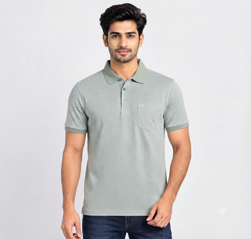 Men’s Mint Green Geometric Print Collar Polo T-Shirt