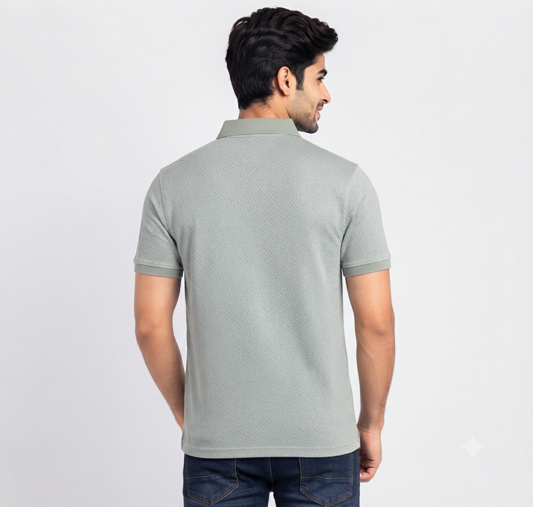 Men’s Mint Green Geometric Print Collar Polo T-Shirt