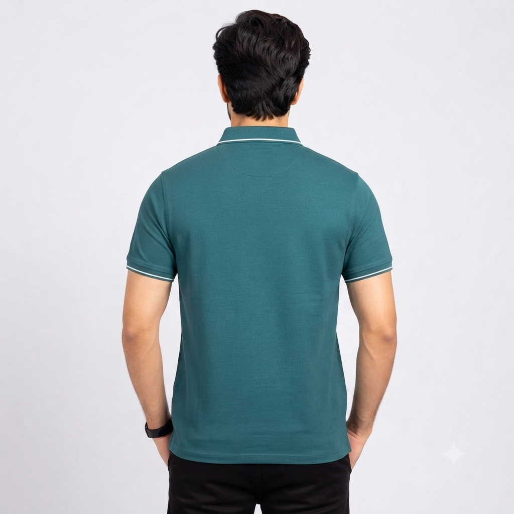 Men’s Teal Blue Contrast Collar Polo T-Shirt