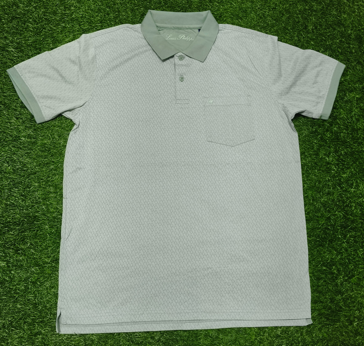 Men’s Mint Green Geometric Print Collar Polo T-Shirt