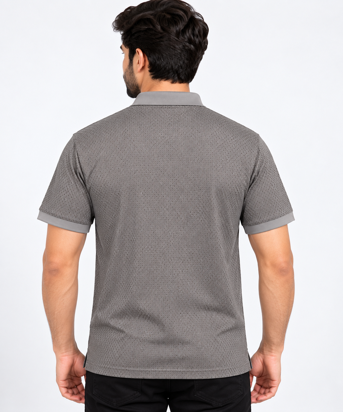 Men’s Grey Micro Print Collar Polo T-Shirt