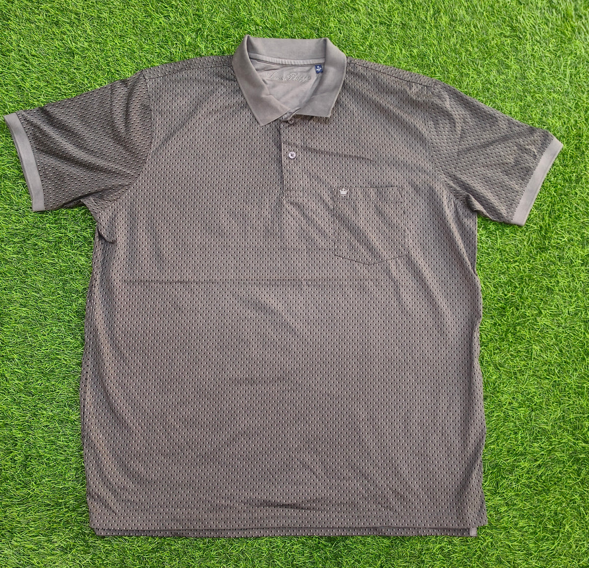 Men’s Grey Micro Print Collar Polo T-Shirt